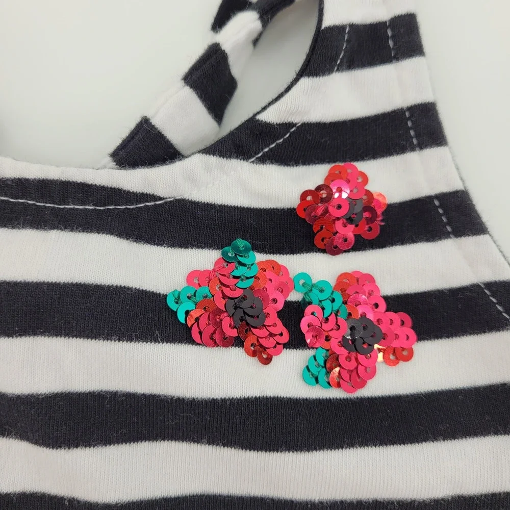 Gymboree School Girly Black White Striped Sequin Floral Tank Top Girls Size 6